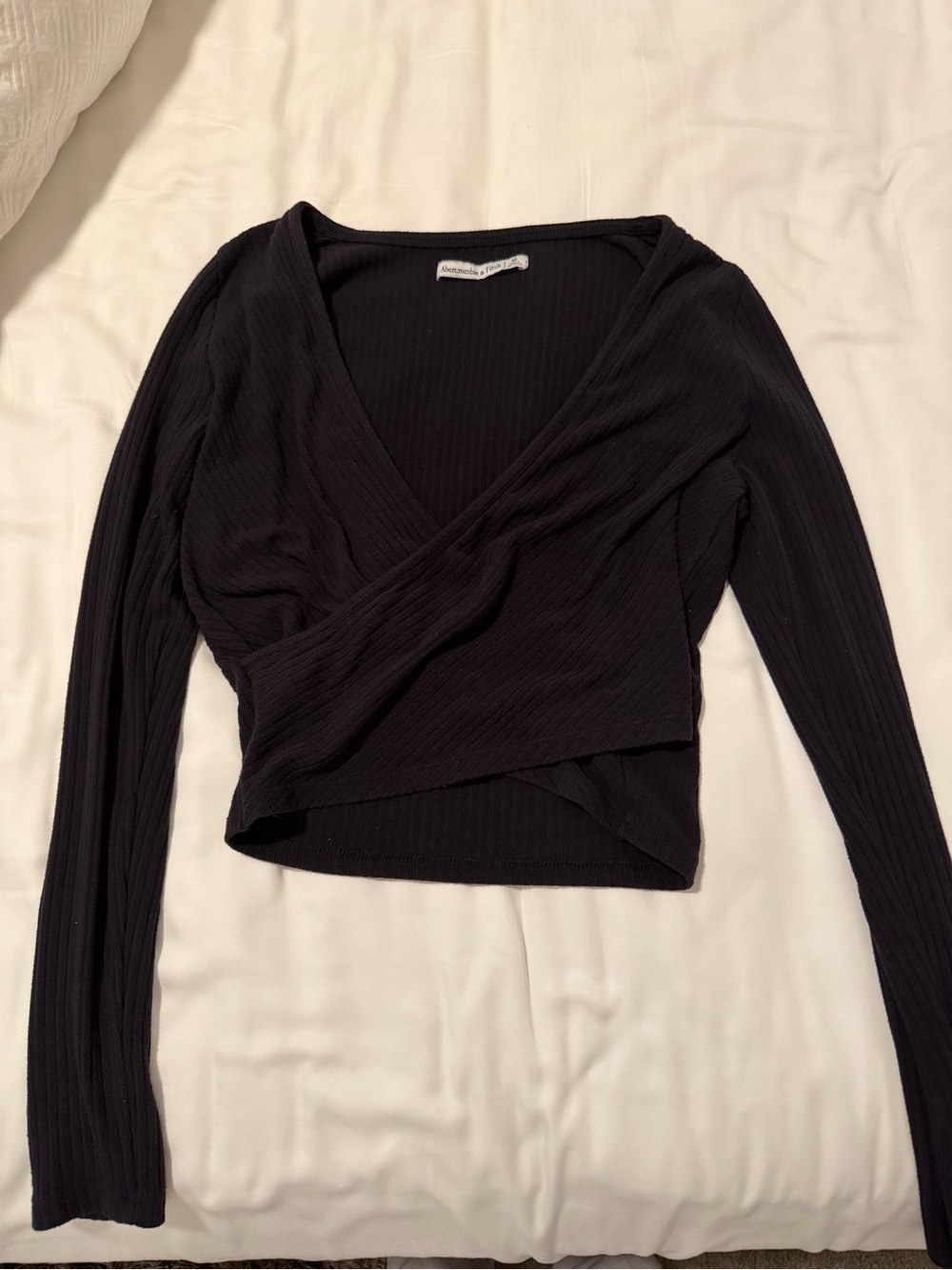 Abercrombie & Fitch Black Ribbed Wrap Long-Sleeve Top